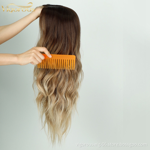 Vigorous Factory Light Brown Ombre Dark Roots Lace Front Wigs Middle Part for Black Women Long Body Wave Straight Wig